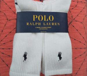 Polo by Ralph Lauren White Crew Socks with Black Pony Embroidery - 6 Pack